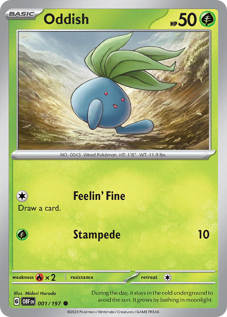 Oddish 001/197 Common Obsidian Flames Pokémon card