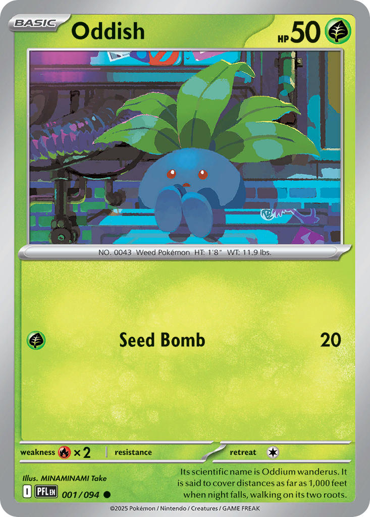 Oddish 001/094 Common Phantasmal Flames Pokémon card