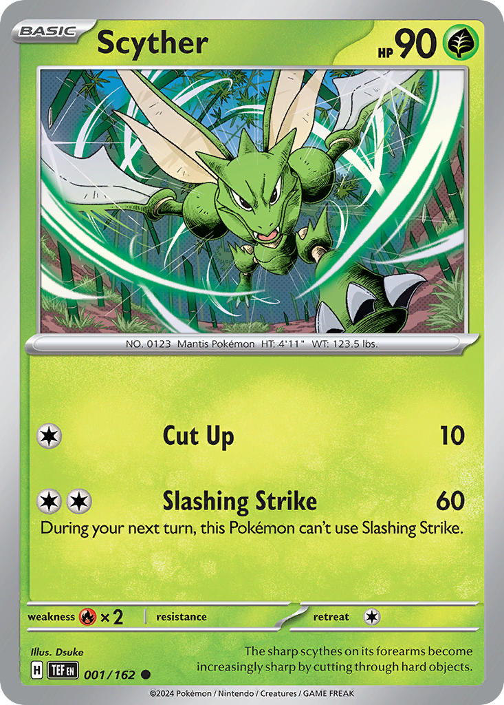 Scyther 001/162 Common Temporal Forces Pokémon card