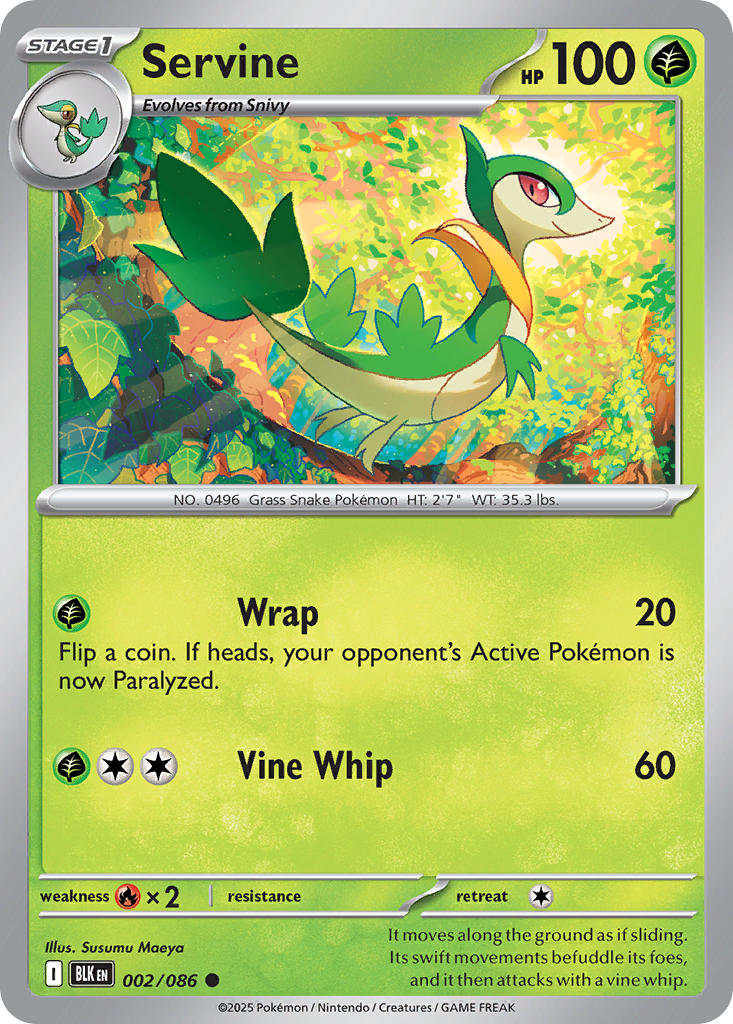 Servine 002/086 Common Black Bolt Pokémon card