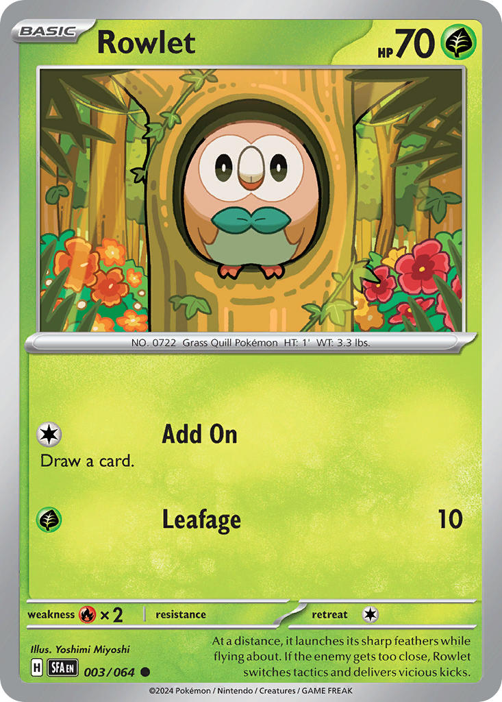 Rowlet 003/064 Common Shrouded Fable Pokémon card