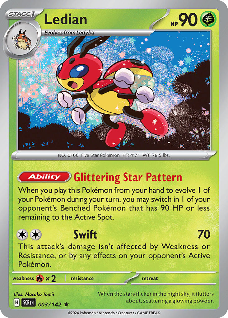 Ledian 003/142 Rare Stellar Crown Pokémon card