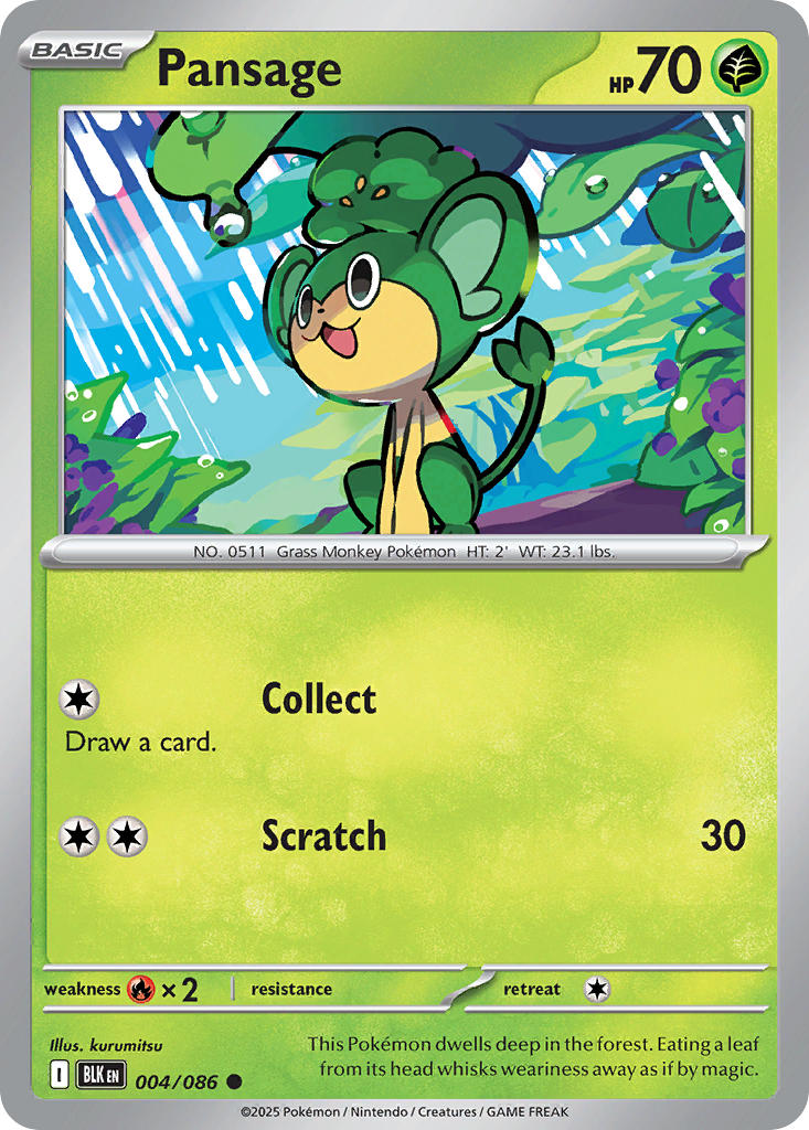 Pansage 004/086 Common Black Bolt Pokémon card