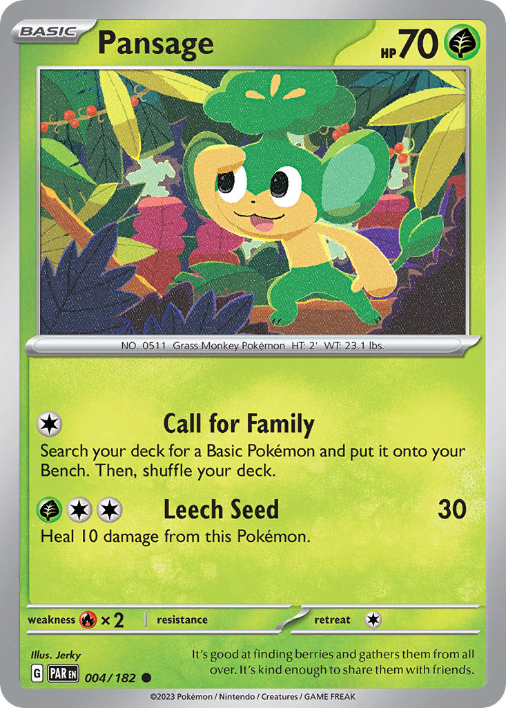 Pansage 004/182 Common Paradox Rift Pokémon card