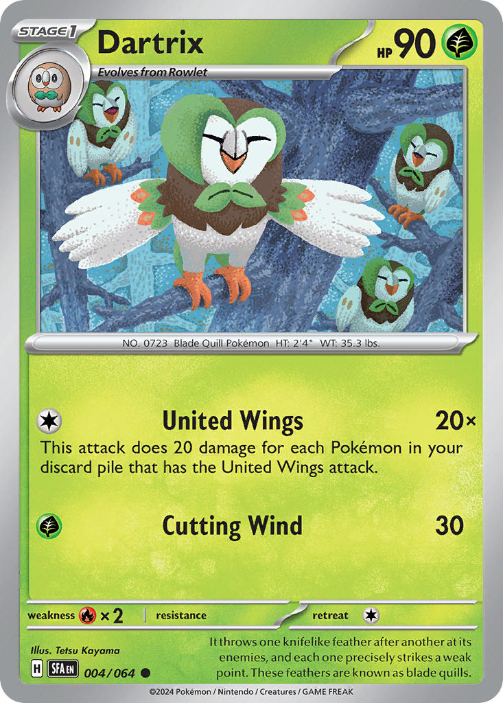 Dartrix 004/064 Common Shrouded Fable Pokémon card