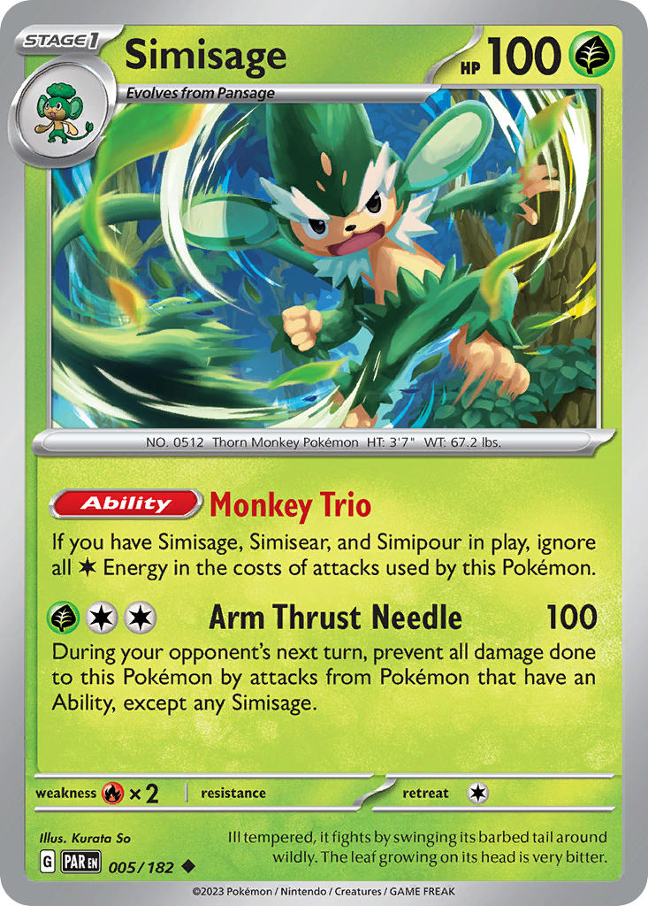 Simisage 005/182 Uncommon Paradox Rift Pokémon card
