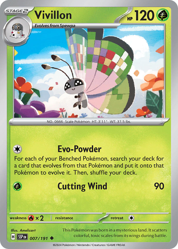 Vivillon 007/191 Common Surging Sparks Pokémon card