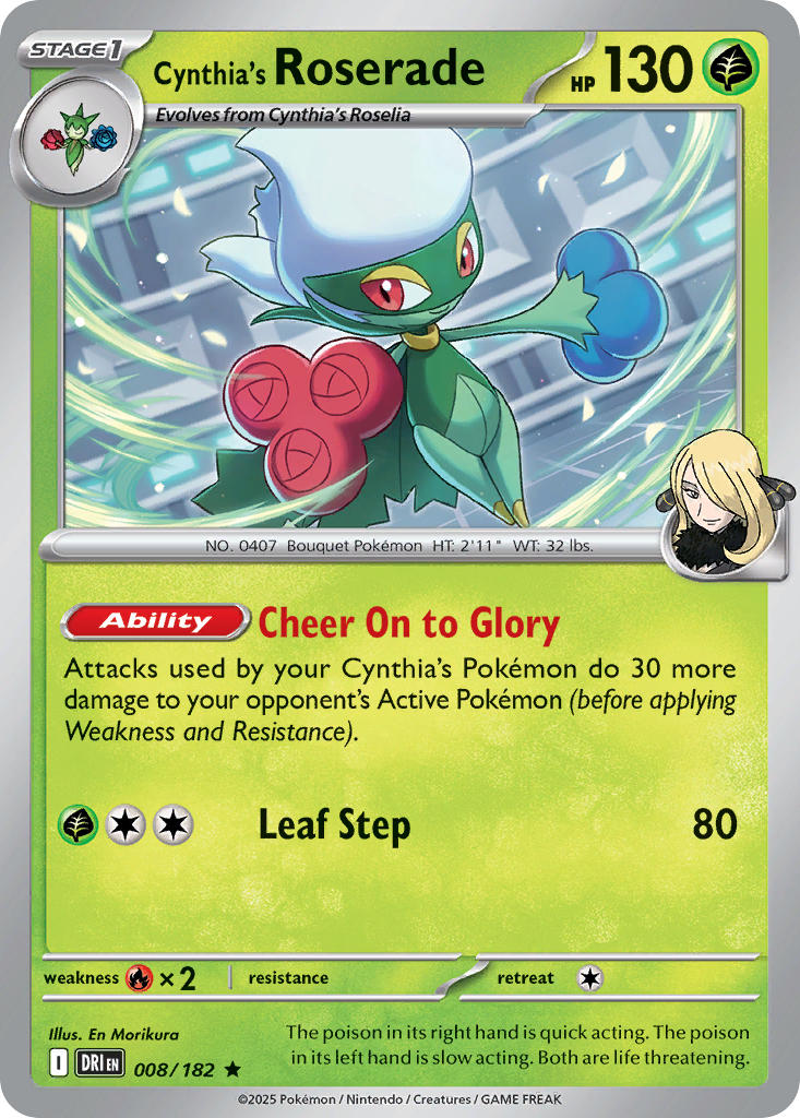 Cynthia's Roserade 008/182 Common Destined Rivals Pokémon card