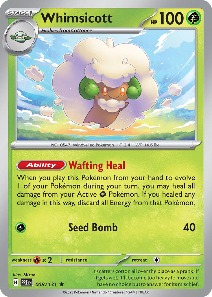 Whimsicott 008/131 Rare Prismatic Evolutions Pokémon card