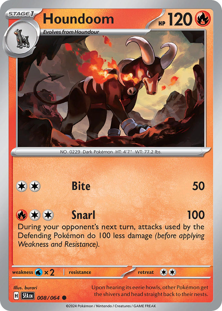 Houndoom 008/064 Common Shrouded Fable Pokémon card