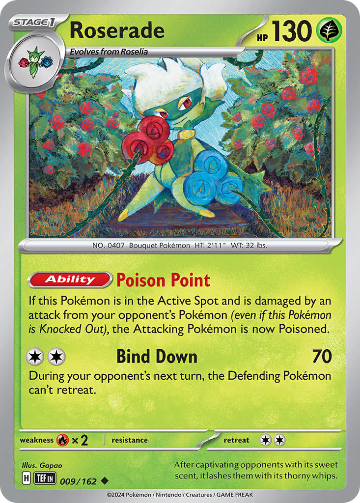 Roserade 009/162 Uncommon Temporal Forces Pokémon card