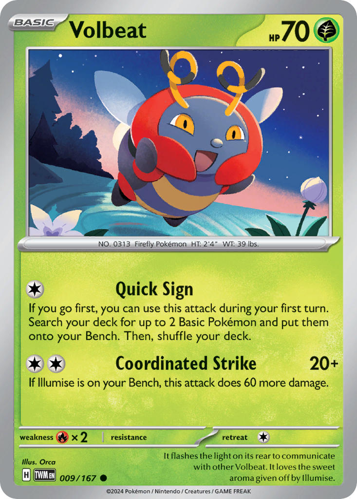 Volbeat 009/167 Common Twilight Masquerade Pokémon card