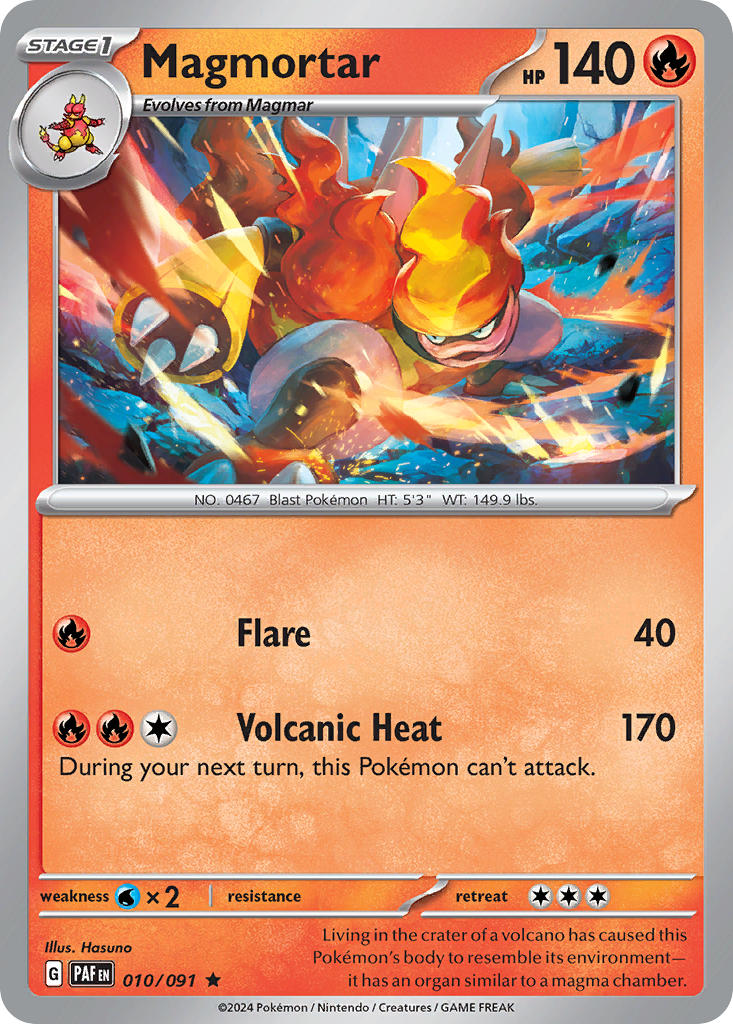 Magmortar 010/091 Rare Paldean Fates Pokémon card