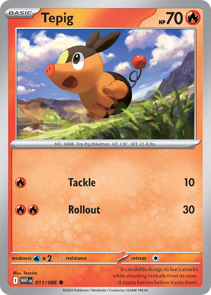 Tepig 011/086 Common White Flare Pokémon card