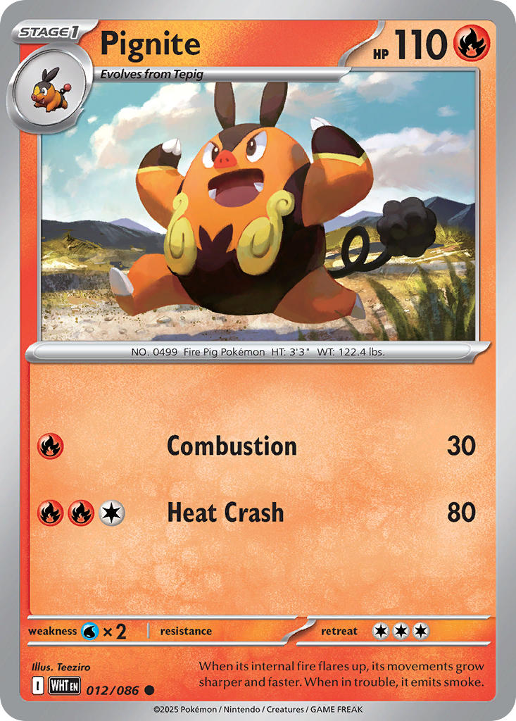 Pignite 012/086 Uncommon White Flare Pokémon card