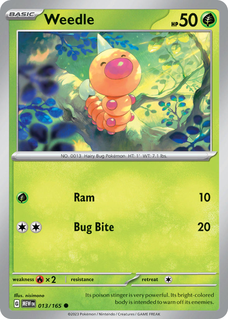 Weedle 013/165 Common 151 Pokémon card