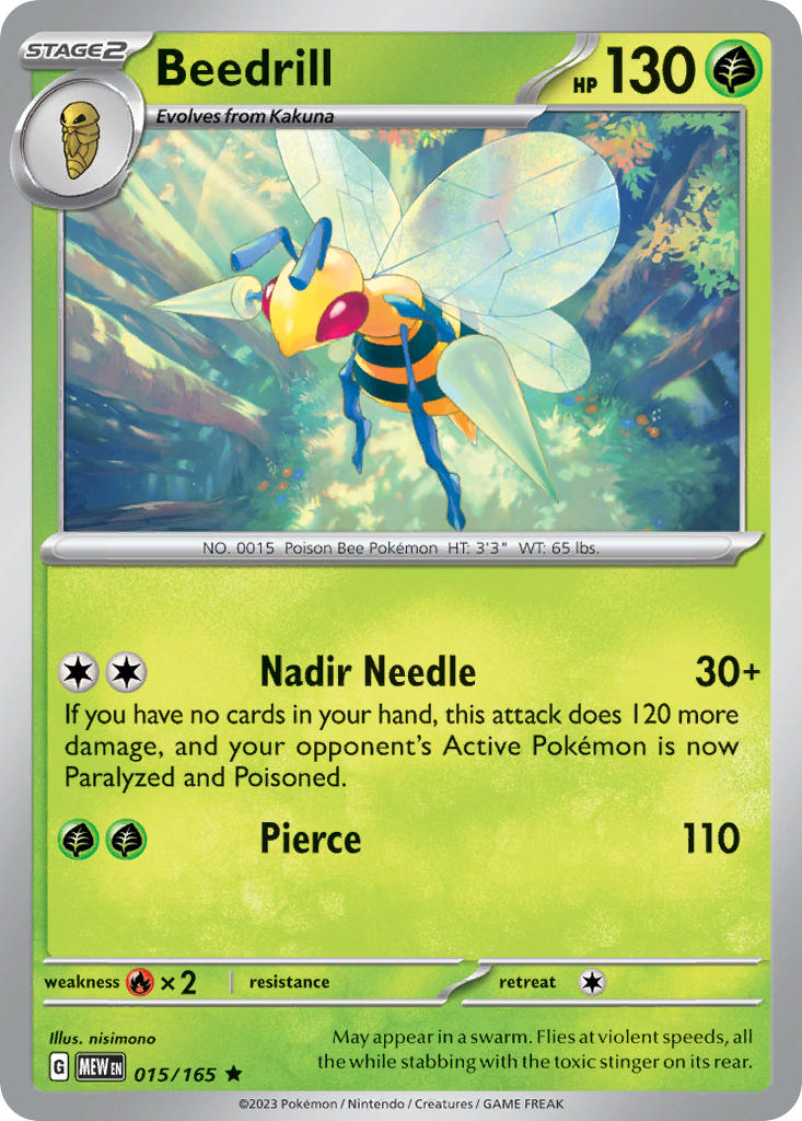 Beedrill 015/165 Rare 151 Pokémon card