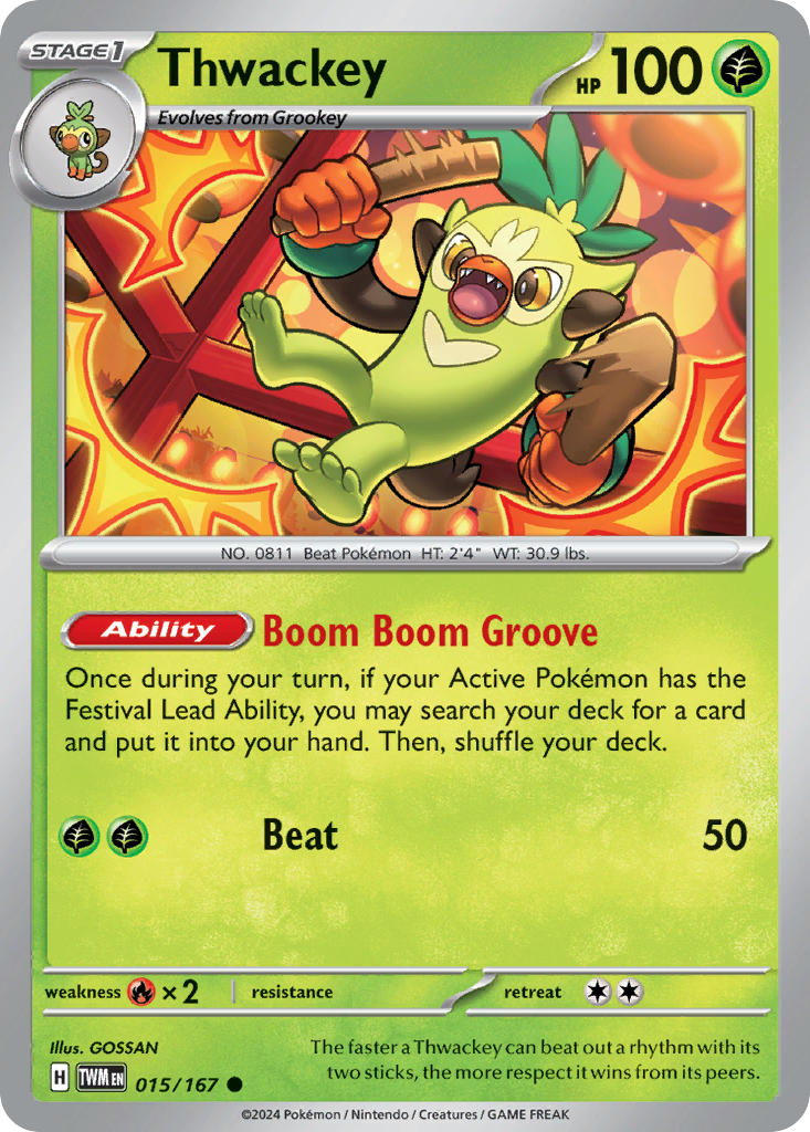 Thwackey 015/167 Common Twilight Masquerade Pokémon card
