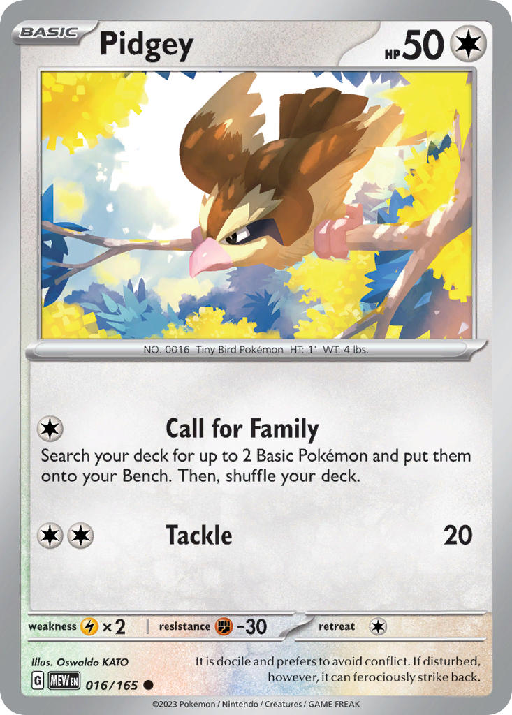 Pidgey 016/165 Common 151 Pokémon card