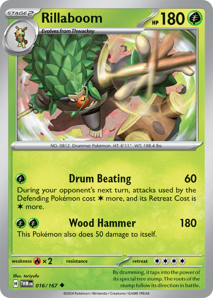 Rillaboom 016/167 Uncommon Twilight Masquerade Pokémon card