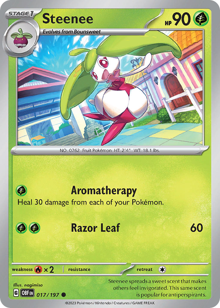 Steenee 017/197 Common Obsidian Flames Pokémon card