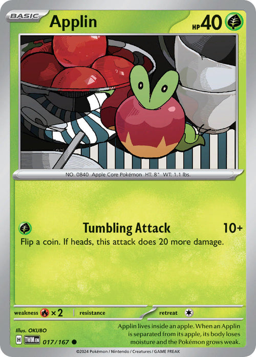 Applin 017/167 Common Twilight Masquerade Pokémon card