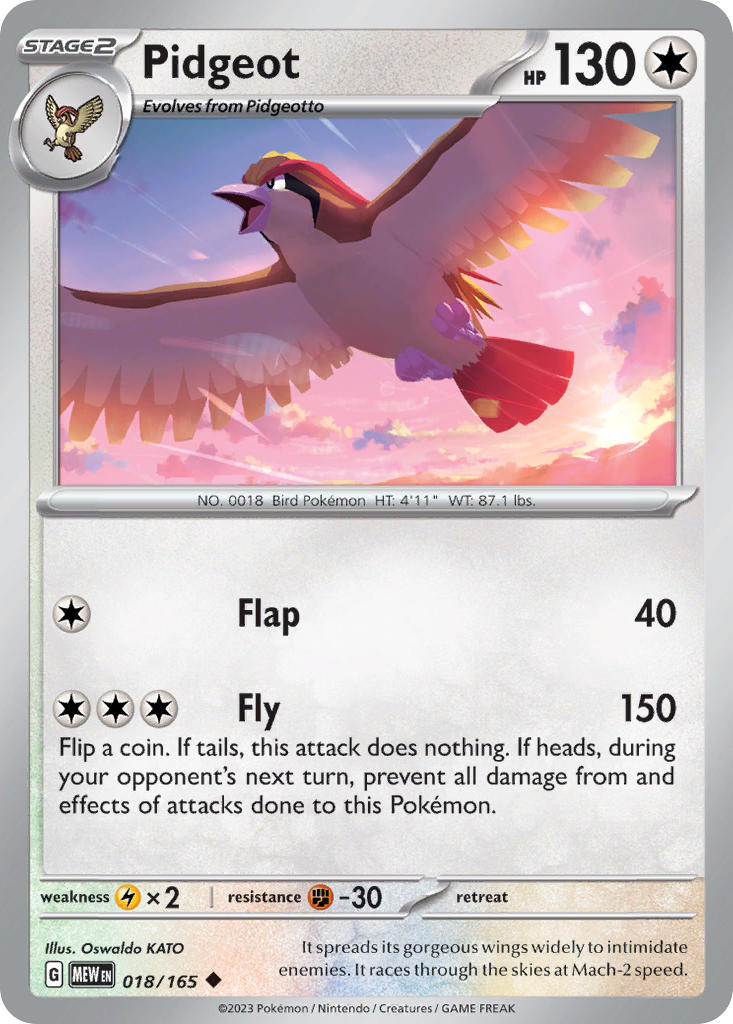 Pidgeot 018/165 Rare 151 Pokémon card