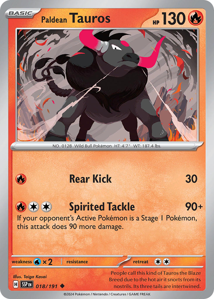 Paldean Tauros 018/191 Common Surging Sparks Pokémon card