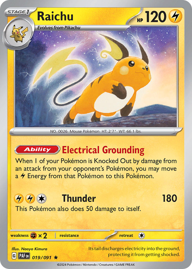 Raichu 019/091 Rare Paldean Fates Pokémon card