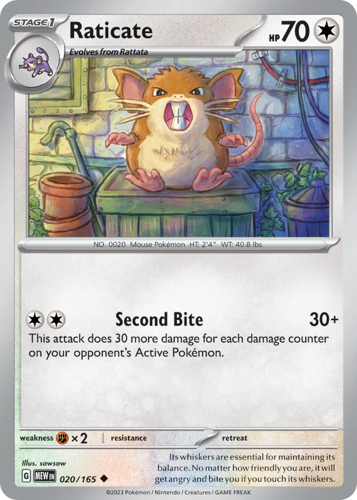 Raticate 020/165 Common 151 Pokémon card