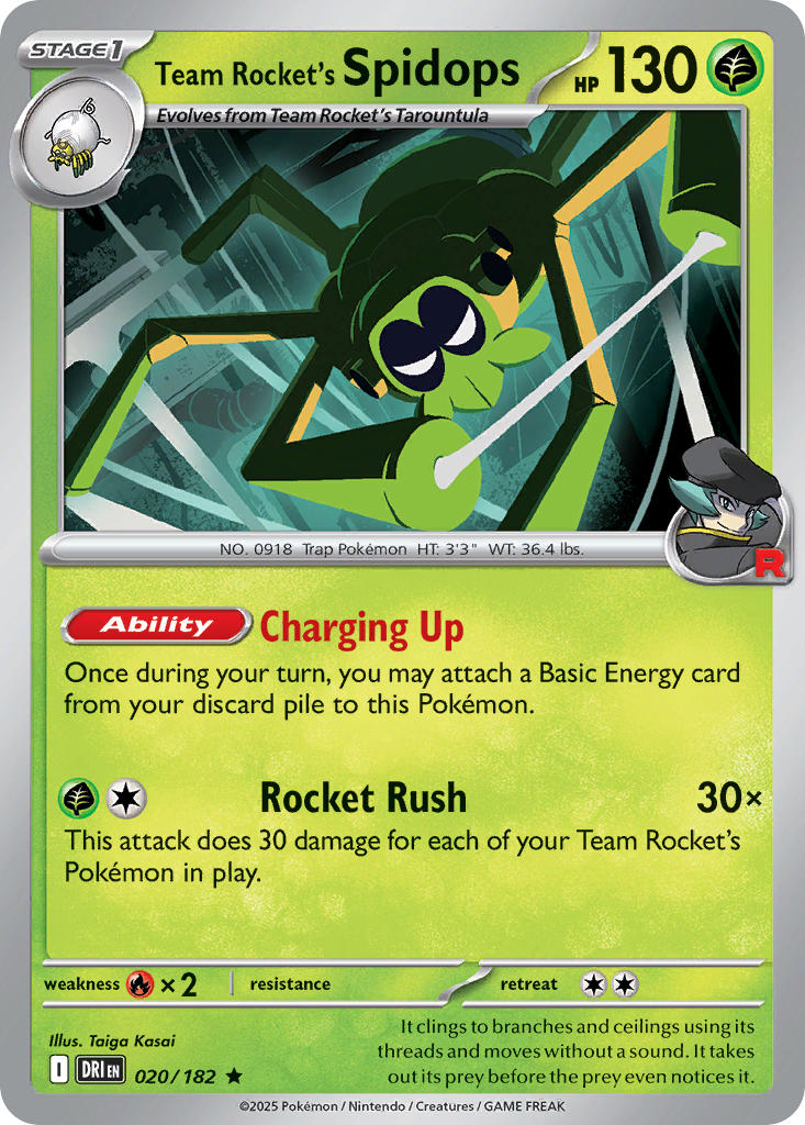 Team Rocket's Spidops 020/182 Common Destined Rivals Pokémon card