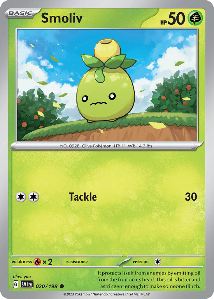 Smoliv 020/198 Common Scarlet & Violet Pokémon card