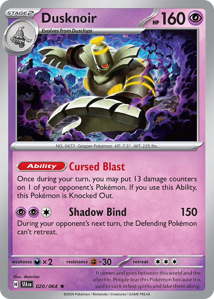 Dusknoir 020/064 Rare Shrouded Fable Pokémon card
