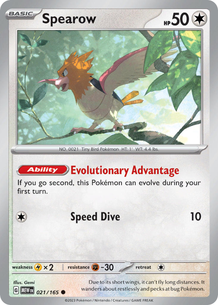 Spearow 021/165 Common 151 Pokémon card