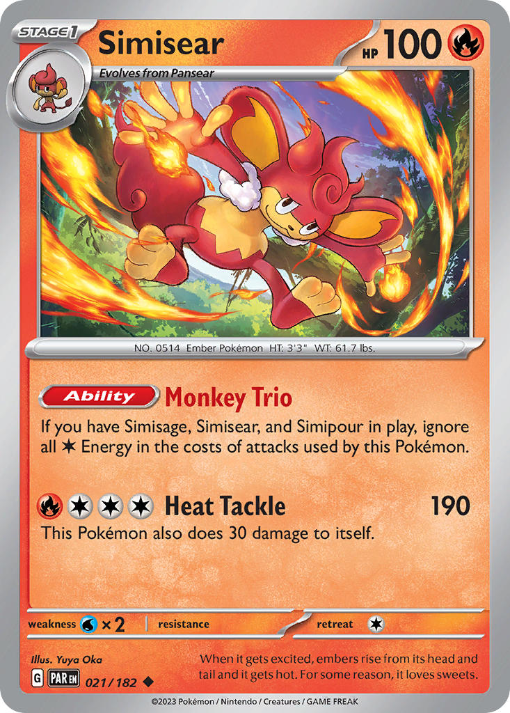Simisear 021/182 Uncommon Paradox Rift Pokémon card