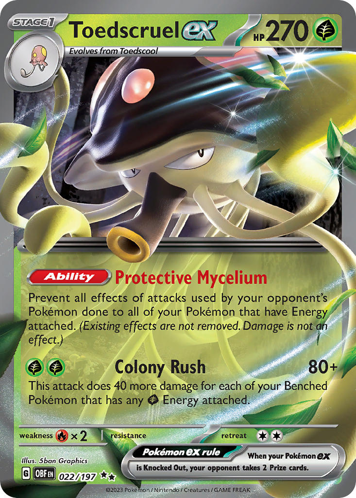 Toedscruel EX 022/197 Double Rare Obsidian Flames Pokémon card