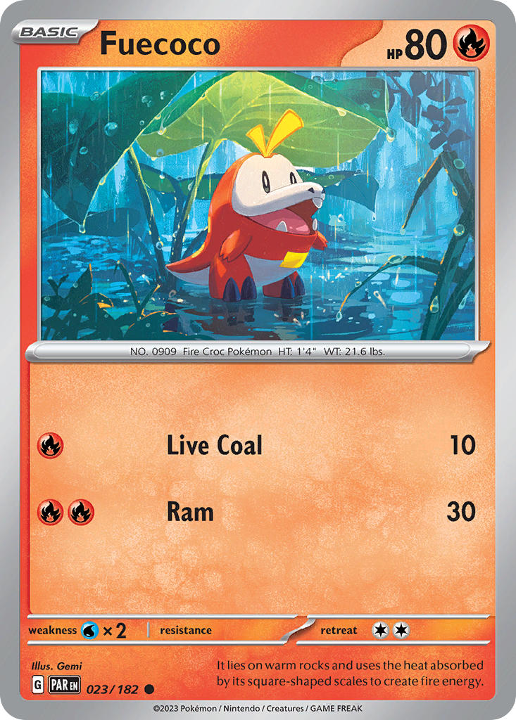 Fuecoco 023/182 Common Paradox Rift Pokémon card
