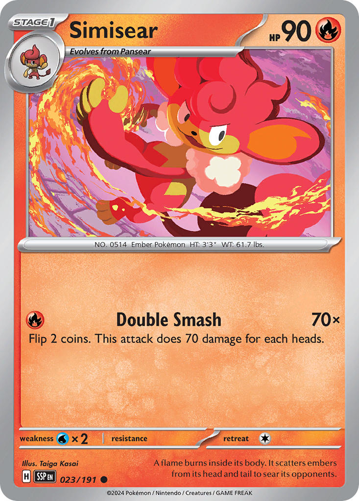 Simisear 023/191 Common Surging Sparks Pokémon card