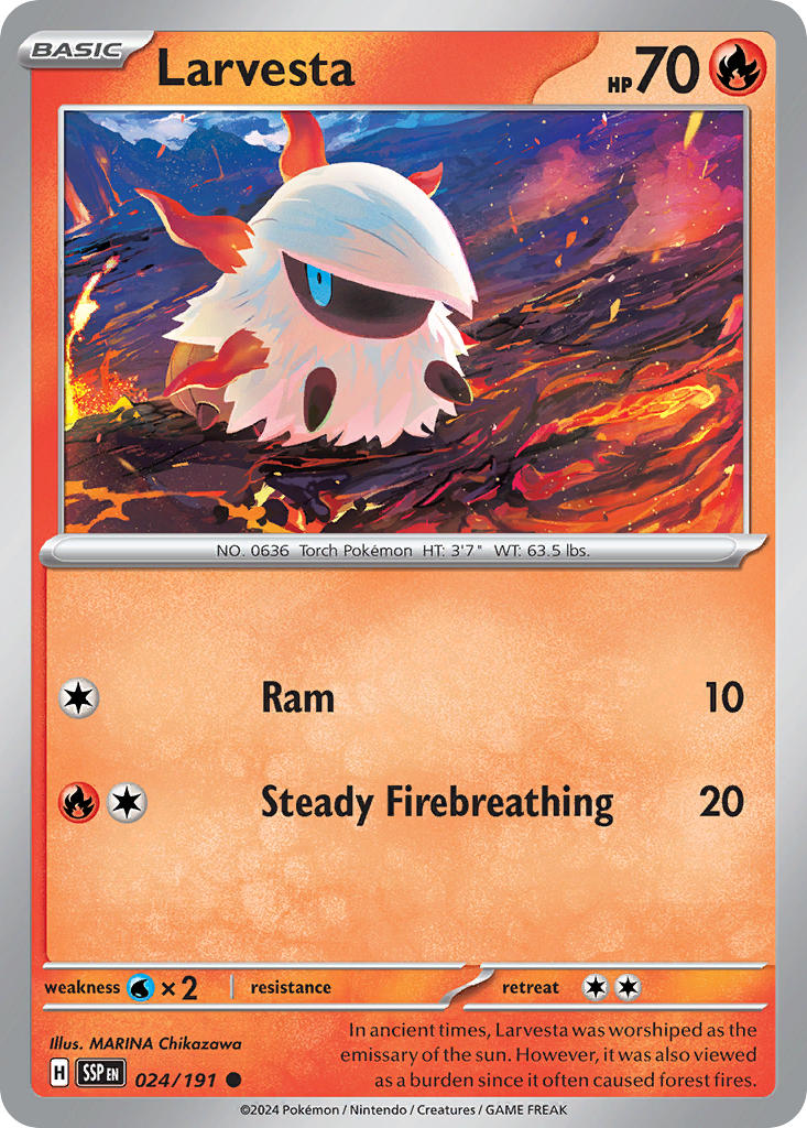 Larvesta 024/191 Common Surging Sparks Pokémon card