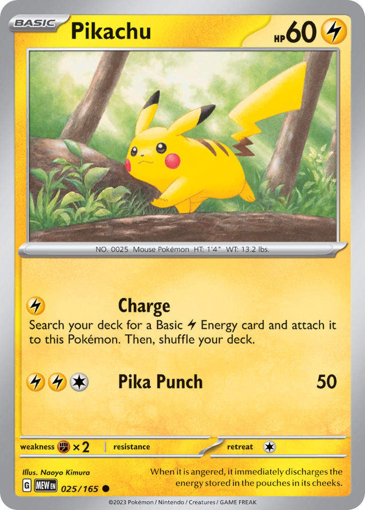 Pikachu 025/165 Common 151 Pokémon card