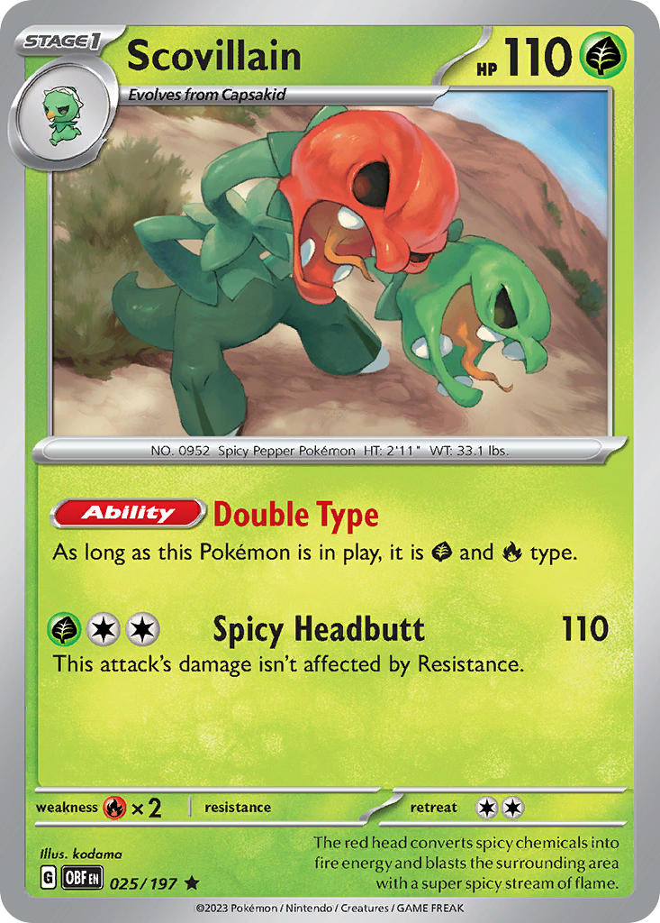 Scovillain 025/197 Rare Obsidian Flames Pokémon card