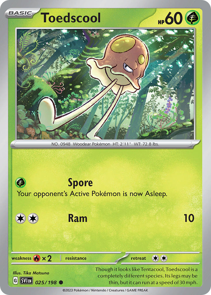 Toedscool 025/198 Common Scarlet & Violet Pokémon card