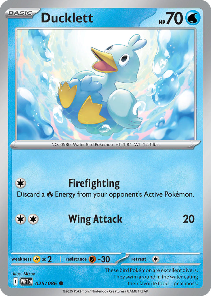 Ducklett 025/086 Common White Flare Pokémon card