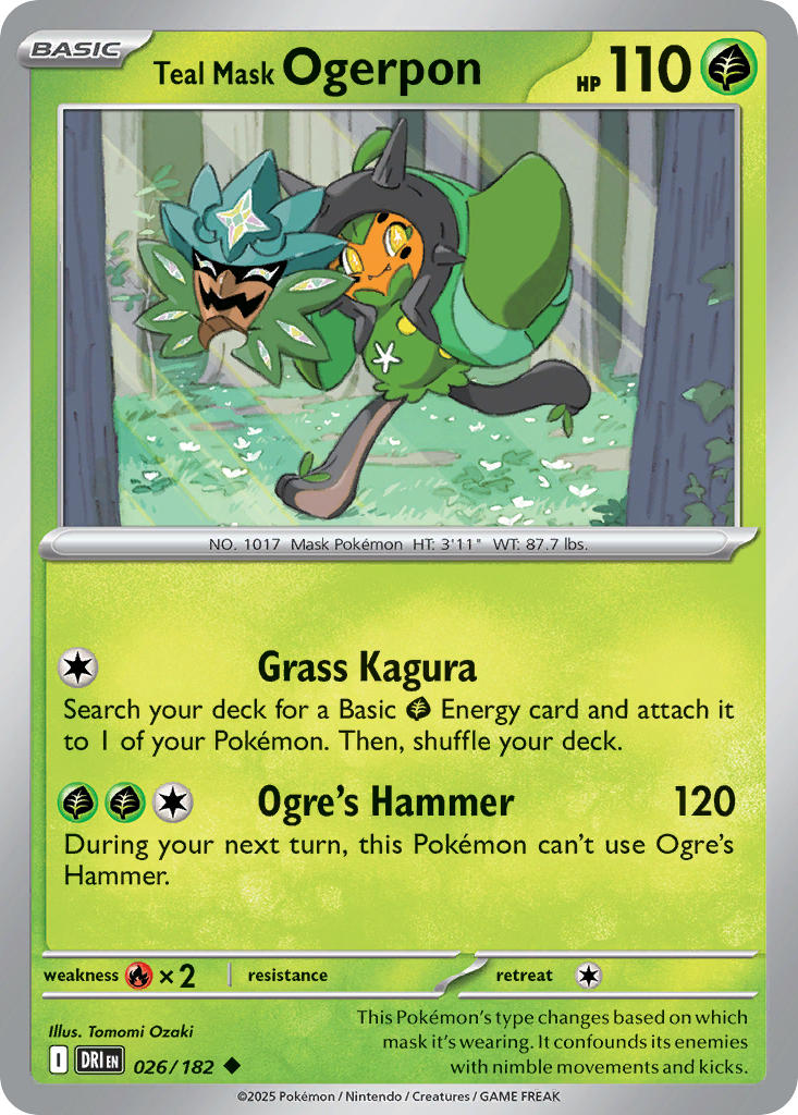 Teal Mask Ogerpon 026/182 Rare Destined Rivals Pokémon card