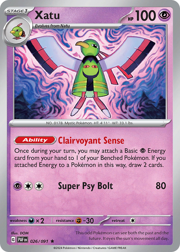 Xatu 026/091 Rare Paldean Fates Pokémon card