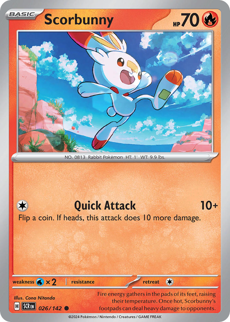 Scorbunny 026/142 Common Stellar Crown Pokémon card