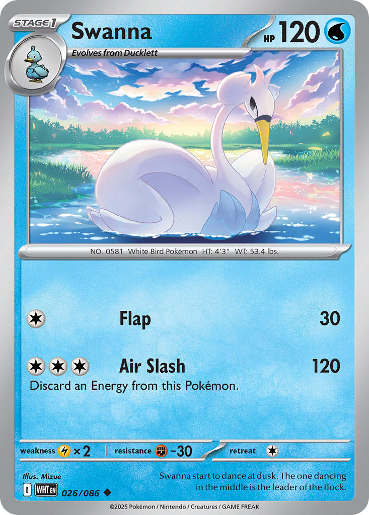 Swanna 026/086 Uncommon White Flare Pokémon card