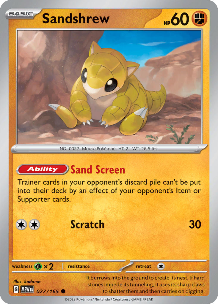 Sandshrew 027/165 Common 151 Pokémon card