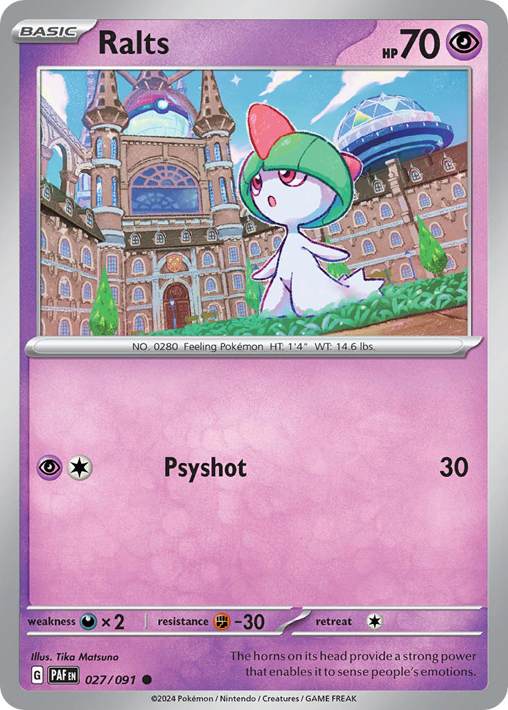 Ralts 027/091 Common Paldean Fates Pokémon card