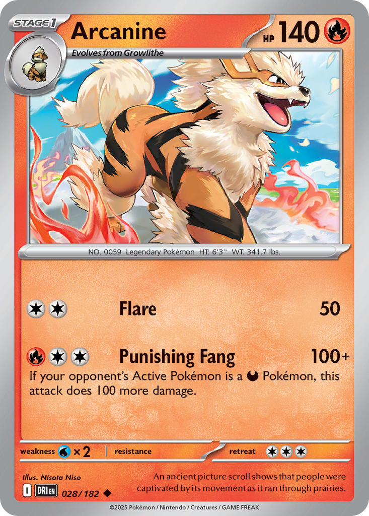 Arcanine 028/182 Rare Destined Rivals Pokémon card
